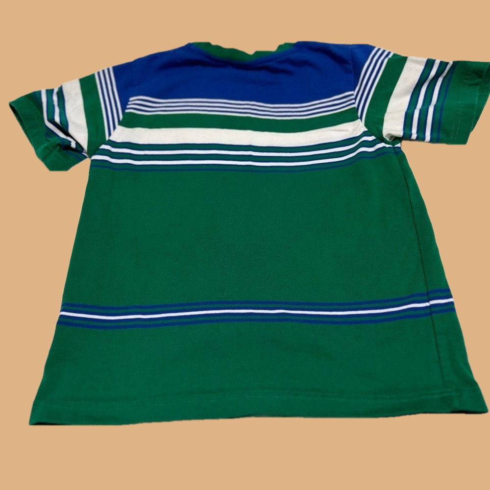 Boys green, blue & white striped heavyweight tee. Size 8. Great condition!